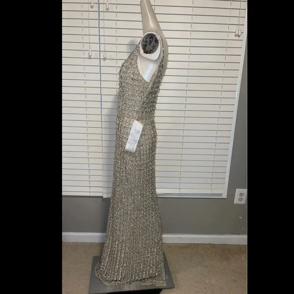 MAC DUGGAL GEOMETRIC EMBELLISHED CRYSTAL DROP V-NECK GOWN SZ 2 $598 - Picture 6 of 9